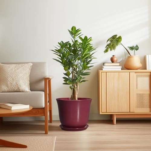 12 Inch Pots for Plants - Ceramic Planter for Indoor Outdoor, Round Plant Pot with Drainage Hole and Saucer, Large Planters, Modern Flower Pots, Home Room Office Decor, Gardening Gifts, Red - Image 7