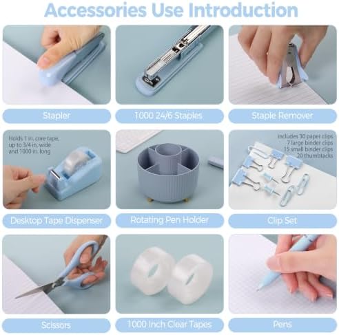 SKYDUE Blue Desk Accessories 11Pcs with Rotating Pen Holder for Desk - Image 5