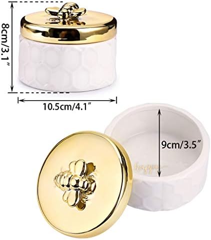 Hipiwe Ceramics Jewelry Box with Golden Bee Lid - Small Jewelry Display Organizer Holder Trinket Storage Tank Container for Home Decor,Gift for Women - Image 4