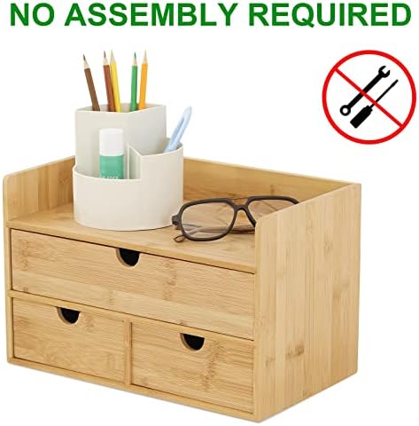 Bamboo Desk Organizer with Drawers, 3-Drawer Desktop Storage Box - Image 4