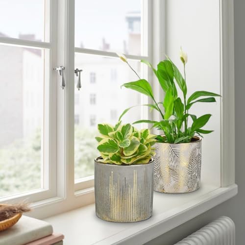 Oairse Small Ceramic Pot for Indoor Plants, 5.3 inch Plant Pot with Drainage Hole Decorative Texture Gold Planter Indoor Outdoor Flower Pots for Succulent Snake Plant Pothos Orchid - Image 7