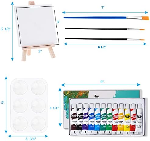Mini Canvas and Easel, Cridoz 47 Pieces Small Canvas Painting Set Includes Mini Easel, Acrylic Paint, Paintbrushes and Palette for Artists Art Party Sip and Paint Night - Image 5