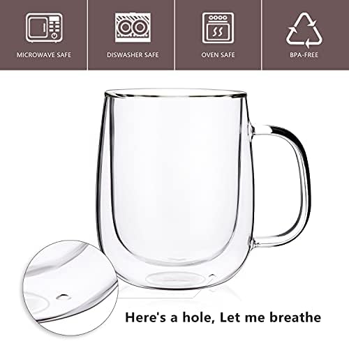 CNGLASS Large Double Wall Glass Coffee Mug 15.2oz,Clear Insulated Glass Espresso Cup with Big Handle,set of 1 - Image 2