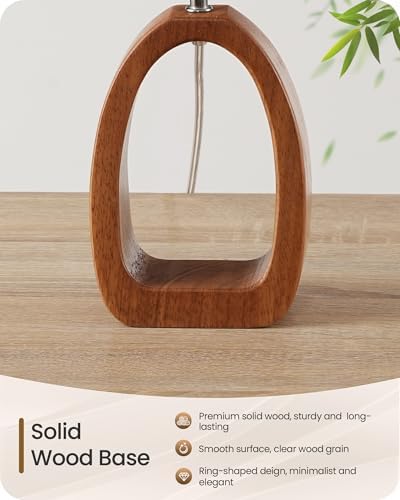 Small Table Lamp, 14.2" Cute Little Desk Lamp, Wood Bedside Lamp with Linen Lampshade, Modern Nightstand Lamp for Bedroom, E26 Base, Bulb Not Included, Beige and Dark Natural LE07TL05 - Image 6