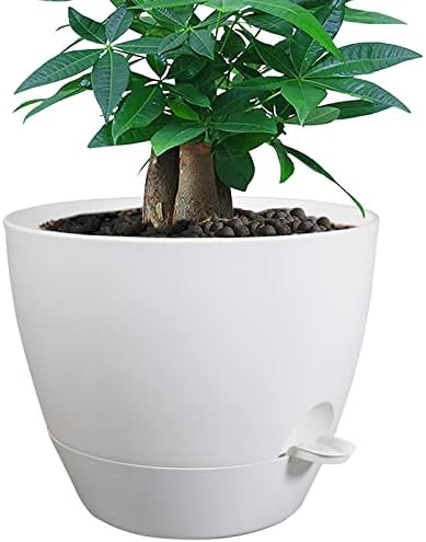 UOUZ 12inch Self Watering Pots, Plastic Planters with Mesh Drainage Holes and Deep Reservoir for Indoor Outdoor Garden Plants and Flowers, White by UOUZ