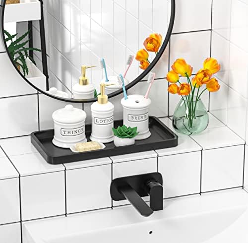Bathroom Vanity Tray for Countertop - Bamboo Organizer Tray for Dresser Tops, Toilet, Perfume Small Decorative Tray Wood Tray for Home Decoration 11.81” L x 6.1” W x 0.79” H Black - Image 2