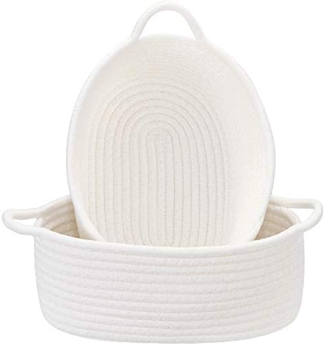 Sea Team 2-Pack Compact Woven Cotton Rope Storage Baskets, White by SeaTeam