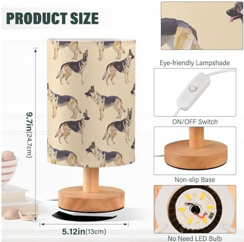Fustylead German Shepherd Dogs Tan Bedside Table Lamps with USB Port for Bedroom Lamp Accent Table Lamp Small Nightstand Lamp Sturdy Linen Shade Wooden Decorative Lamps for Home|Kids|Holiday - Image 4