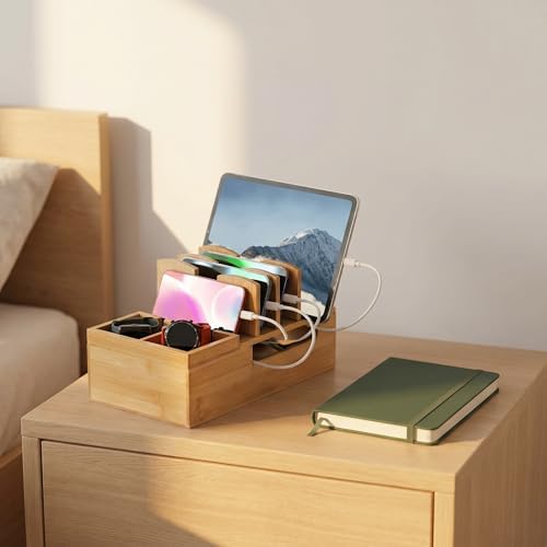 Fasmov Bamboo Charging Station, Charging Stand for Multiple Devices, Electronic Device Desktop Dock Stations Organizer, Cell Phone Docking Stations for Multi Laptop, Tablets, IPads, Watch, Earbuds - Image 6