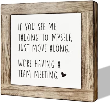 Office Decor, Funny Meeting Sign, If You See Me Talking To Myself Move Along We're Having A Team Meeting Sign, Wooden Box Signs for Office Decor, Work Humor, Office Tabletop Desk Decor, white by MLTEye