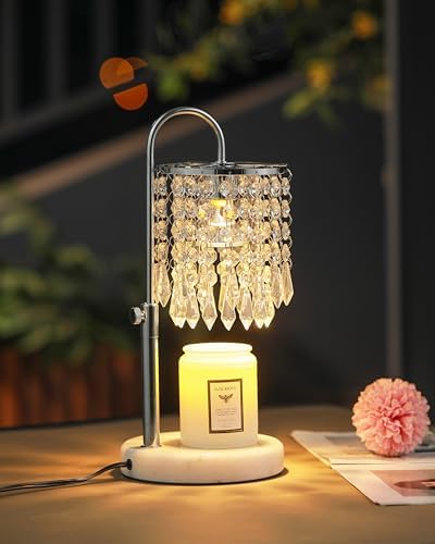 Candle Warmer Lamp with Timer Dimmer and 3 Bulbs, Candle Lamp Warmer with Marble Base for Adjustable Height, Crystal Candle Lamp for Jar Candles, House Warming Gifts Home Room Decor, Silver - Image 2