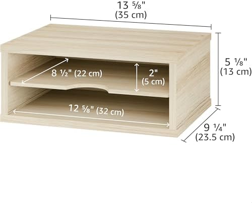 Ballucci 2-Tier Wooden Desk Organizer, Office Desk Organization, Mail Sorter, Paper Tray, File Folder Holder, Desktop Paper Organizer, Desk Organizers and Accessories, Natural Wood - Image 3
