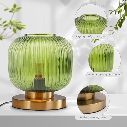 Bedside Table Lamps Set of 2, Mid Century Table Lamp Small Glass Table Lamp Green Glass Nightstand Lamp with Metal Base, Gold Globe Desk Lamp End Table Lamps for Bedroom Living Room Office - Image 4