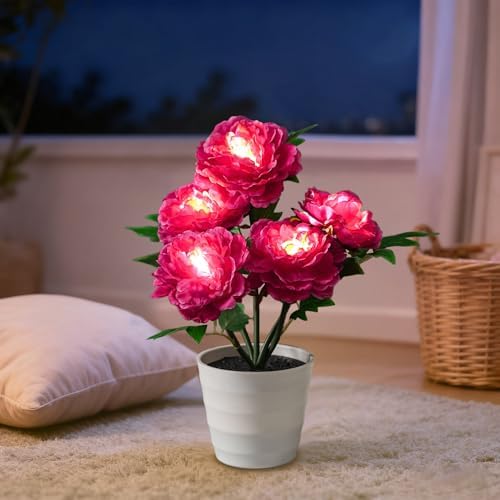 Peony Artificial Flower Lamp, Decorative Night Light for Bedroom Bedroom Wedding Bar Coffee Shop Decor, Christmas Valentines Mothers Day Anniversary Birthday Gifts for Women Mom Grandma Wife Friend - Image 2