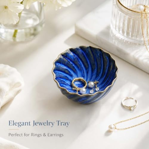 Blue Glazed Ceramic Ring Holder Jewelry Dish Tray Small Trinket Tray - Image 2