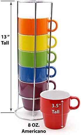 gypsy color 8 oz Americano Stacking Mug Set with Metal Stand, Set of 6 - Image 2