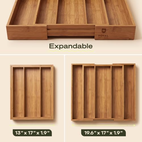 ROYAL CRAFT WOOD Carbonized Bamboo Kitchen Drawer Organizer - Silverware Organizer - Utensil Holder and Cutlery Tray with Grooved Drawer Dividers for Flatware and Kitchen Utensils, 5 Slot - Image 2