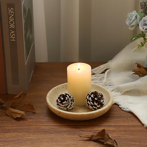 Hipiwe Small Key Bowl for Entryway 5.5" Round Travertine Jewelry Ring Dish - Image 7