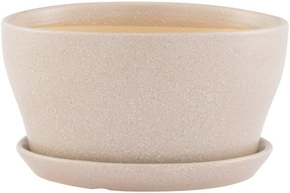 Napco Modern Minimalist Ceramic Planter with Drainage & Saucer – Large 5.5 x 9 Inch Matte Speckled Tan Flower Pot for House Plants, Succulents & Herbs, Contemporary Home & Office Décor by Napco