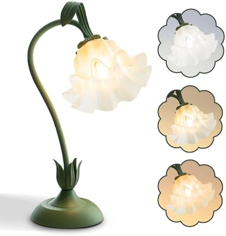 Flower Table Lamp, LED Reading Light Bedside Vintage Night Light (Green) by AQDZCNF