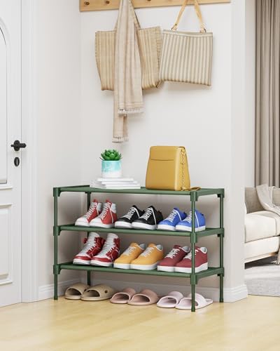 Kitsure Shoe Rack - Non-Woven Shoe Rack Shelf, 27.5" Wide - 3 Tier, Green - Image 2