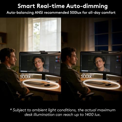 Quntis Curved Monitor Light Bar 15 RGB Backlight for 34"+ Screens, Computer Bar Lights Foldable Dual Light with Color Temperature Brightness Stepless Dimming, No Glare Desk Lamp for Home Office Gaming - Image 6