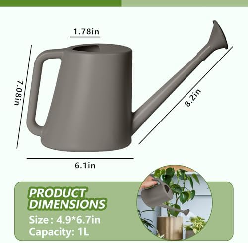 ZXJ Plant Watering Can - for Indoor and Outdoor Home Garden Plants - with Long Spout - Grey - 1/2 Gallon - Image 2