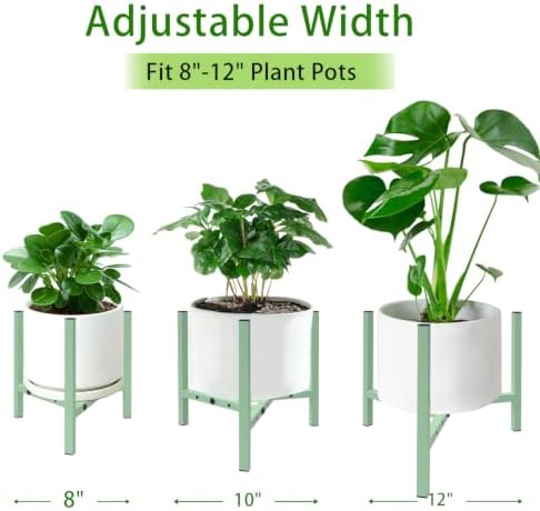 Aripark Plant Stand Indoor Adjustable, Metal Modern Small Plant Stands, Heavy Duty Stable Plant Pot Flower Holder Indoor Outdoor Corner, Fit 8 9 10 11 12 inch Pots, Green (Pot & Plant Not Included) - Image 2