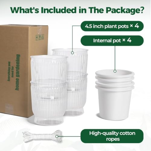 T4U Self Watering Pots for Indoor Plants 4.5 Inch 4 Pack Planter Clear - Image 6