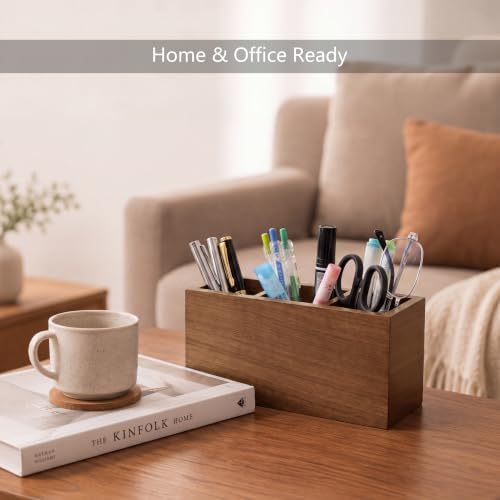 Walnut Wood Pen Holder for Desk with 3 Slots (Walnut Wood) - Image 4
