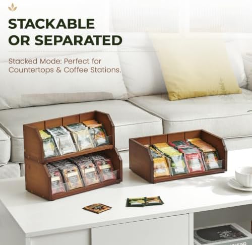 TIOPGHAD 3-Layer Stackable Bamboo Tea Bag Organizer Storage Holder, Brown - Image 3