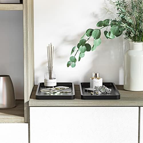 Weenson Bathroom Vanity Trays for Countertop Toiletries Decor Candle Perfume Makeup, Kitchen Tray for Soap Dispenser Spice Salt Oil, Black Tray for Toilet Tank Nightstand Coffee Set of 2 - Image 3