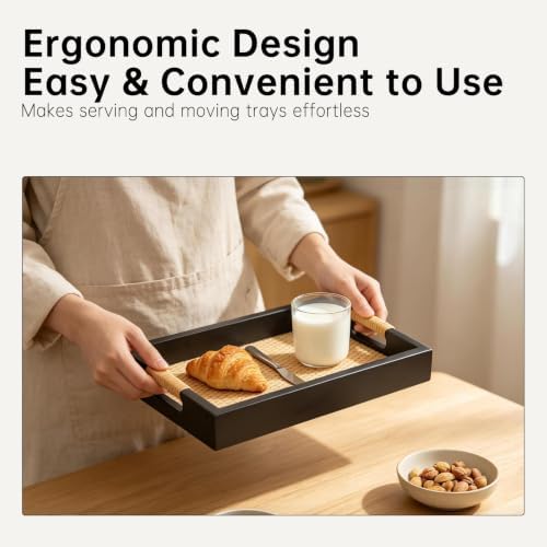 Wood Serving Tray with Handles, Rectangle Ottoman Tray, Coffee Tray - Image 4