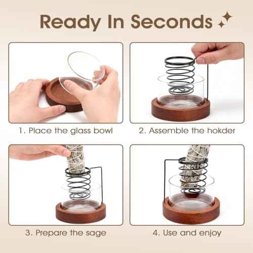Hanging Sage Holder with Glass Ash Catcher for Smudging - Image 5