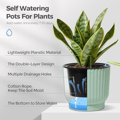T4U Self Watering Pots for Indoor Plants, 4 Inch 6 Pack Planter Green - Image 4