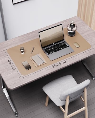 YSAGi Double-Sided Desk Pad, 35.4"x17"Leather Desk Mat, Eco Cork Desk Pad Protector,Large Mouse Pad,Waterproof Desk Blotter for Office/Home(Apricot) - Image 2