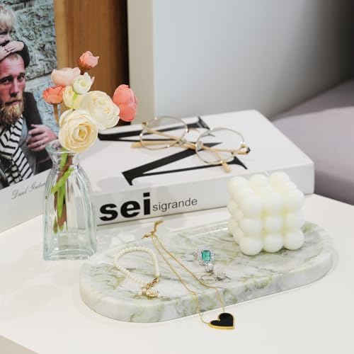 Koville Marble Vanity Tray for Bathroom Countertop, Green Marble Bathroom Tray Perfume Trays for Dresser, Stone Jewelry Dish Stone Trays for Kitchen Counter, Candle Holder for Home Decor - Image 6