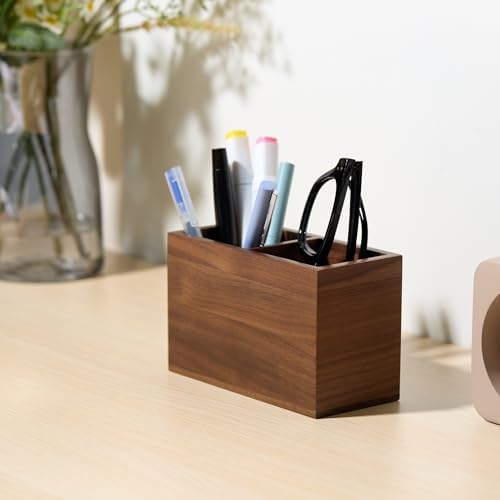 KORUA Walnut Pencil Holder (Double Slots) Wood Pen Holder for Desk - Image 3