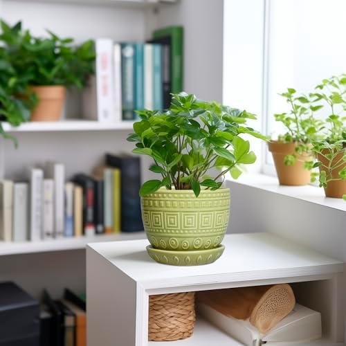 G EPGardening Ceramic Pots for Plants 5.5 Inch Round Ceramic Planter, Green - Image 2
