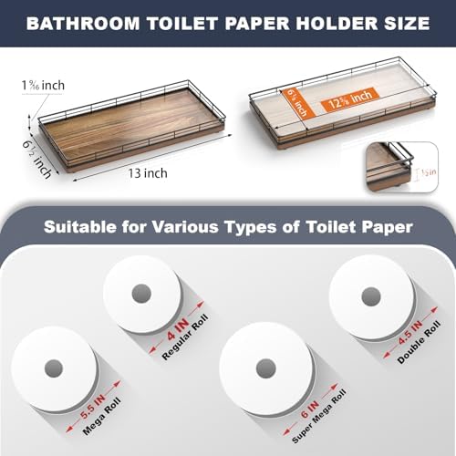 Acacia Bathroom Toilet Tank Tray, 13" Wood Toilet Paper Storage Basket Back of Toilet Basket Organizer, Vanity Tray for Perfume Makeup Candle Kitchen Counter Coffee Table Decor - Image 3