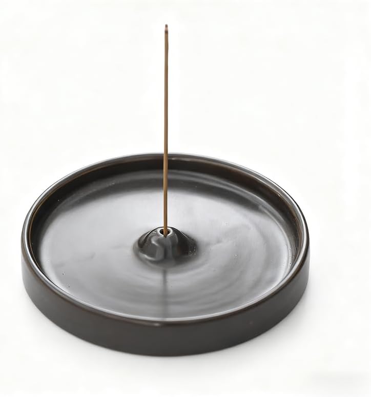Incense Holder Modern Minimalist Circular Incense Stick Burner for Cones or Sticks for Yoga & Meditation, Enhance Atmosphere,Ceramic Ash Catcher Black by Warmself