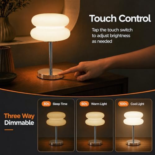 Senzoy Double-Layer Tart Night Light, Glass Mushroom Table Lamp, White - Image 3