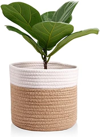 11" Cotton Rope Plant Basket Modern Woven Baskets 11"x 11" by Oradrem