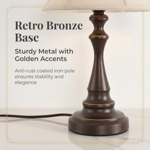 Traditional Table Lamp, Brown Vintage Desk Lamp with Fabric Shade - Image 7