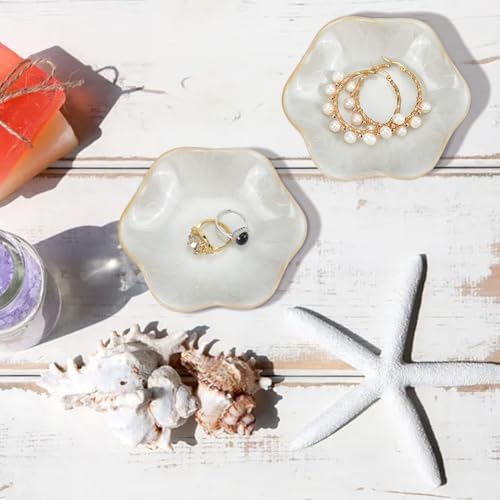 10Pcs Ceramic Jewelry Dish, Lotus Leaf Design Trinket Tray Diameter 4.2" for Necklaces Earrings Rings, Decorative Vanity Tray for Bathroom Bedroom Dresser - Image 5