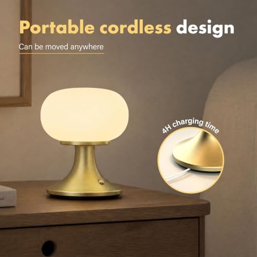 Cordless Mushroom Table Lamp - Stepless Dimming - 2700K Warm Light - Gold - Image 5