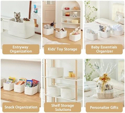 R RUNKA Small Cotton Rope Basket – Storage Bin for Organizing (10.6" x 6.7" x 6.7"), Bathroom Storage Basket for Shelf, Counter & Closet（White） - Image 6