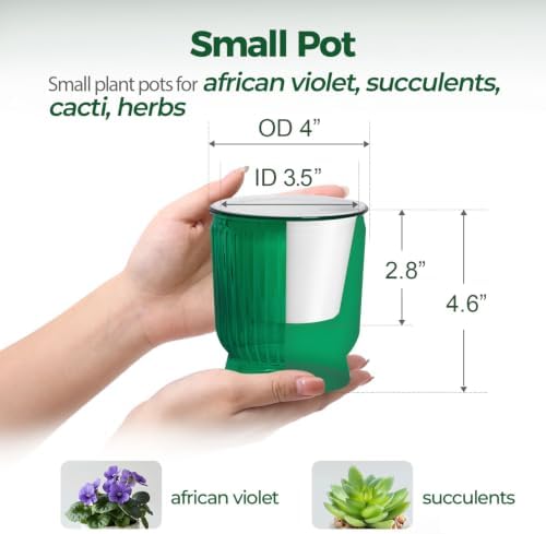 T4U Self Watering Pots for Indoor Plants 4 Inch 4 Pack Planter Green - Image 2