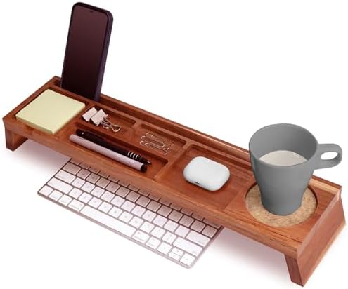 Linwnil Natural Wood Desk Organizer - Multi-Compartment Wooden Organizers for Home, Office, Cubicle Accessories - Table Caddy for Desktop and Workspace - Pencil Storage Tray by Linwnil