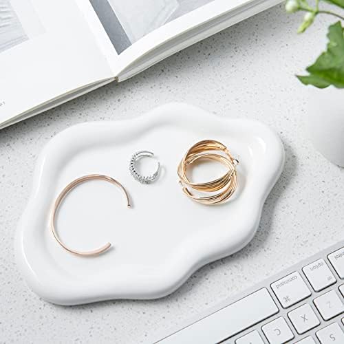 Lynagert Cloud Trinket Dish, Chubby Jewelry Tray, Ceramic Jewelry Ring Trinket Dish for Rings Earrings Necklace Organizer, Mother's Day Thanksgiving Christmas Birthday Bridesmaid Gifts (White) by Lynagert